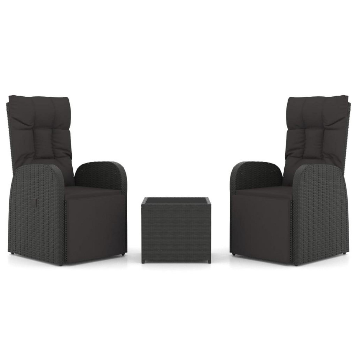 VIDAXL Ensemble de salon de jardin 3 pcs noir poly rotin et acier