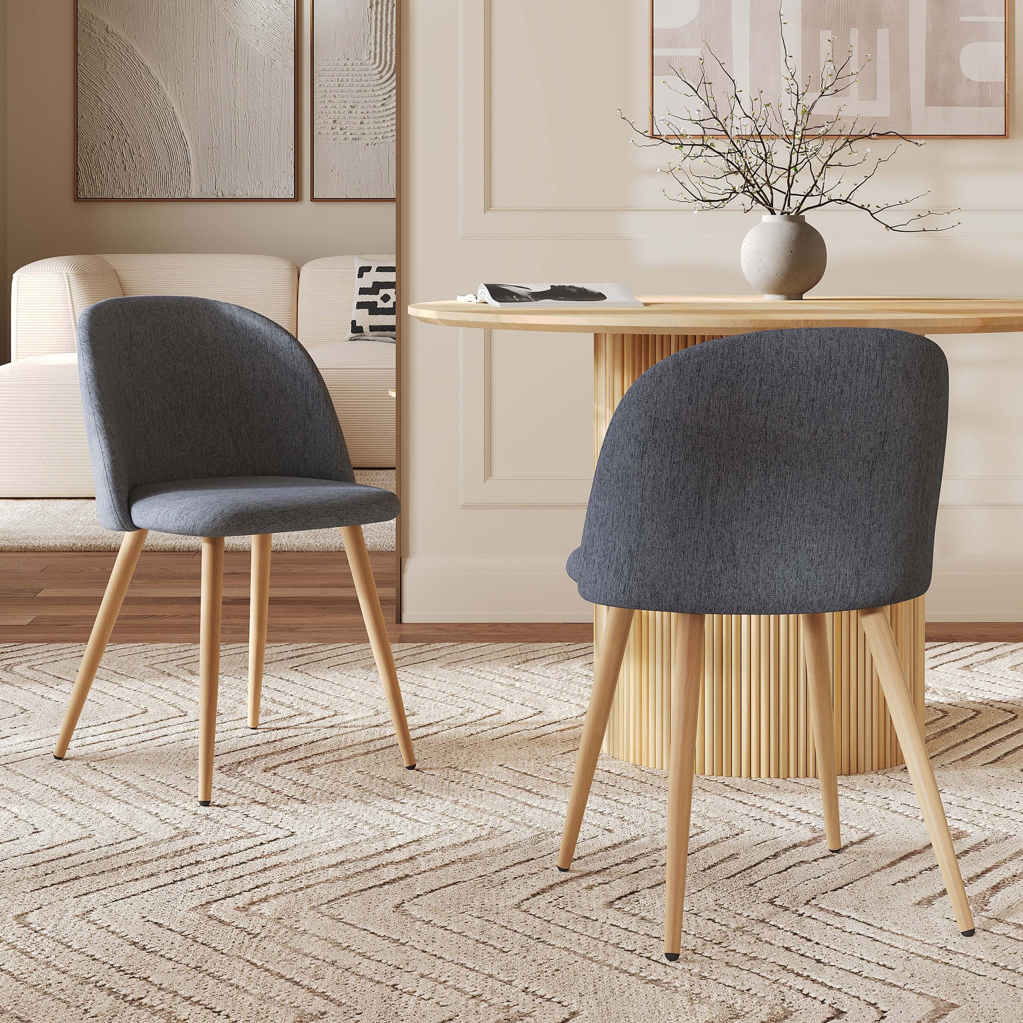 Voir la diapositive 2 : MAISON PAVANE Lot de 2 chaises en tissu bleu marine et pieds en métal-cozy