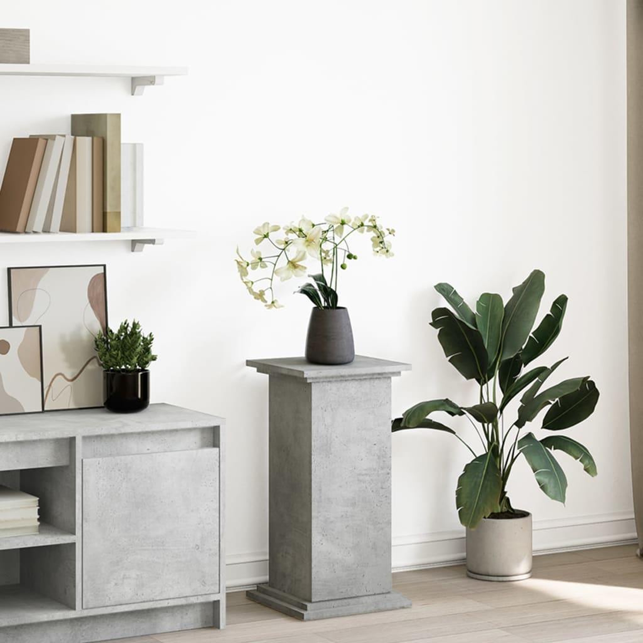 VIDAXL Piedestal avec rangement gris beton 31x30x60 cm bois ingenierie