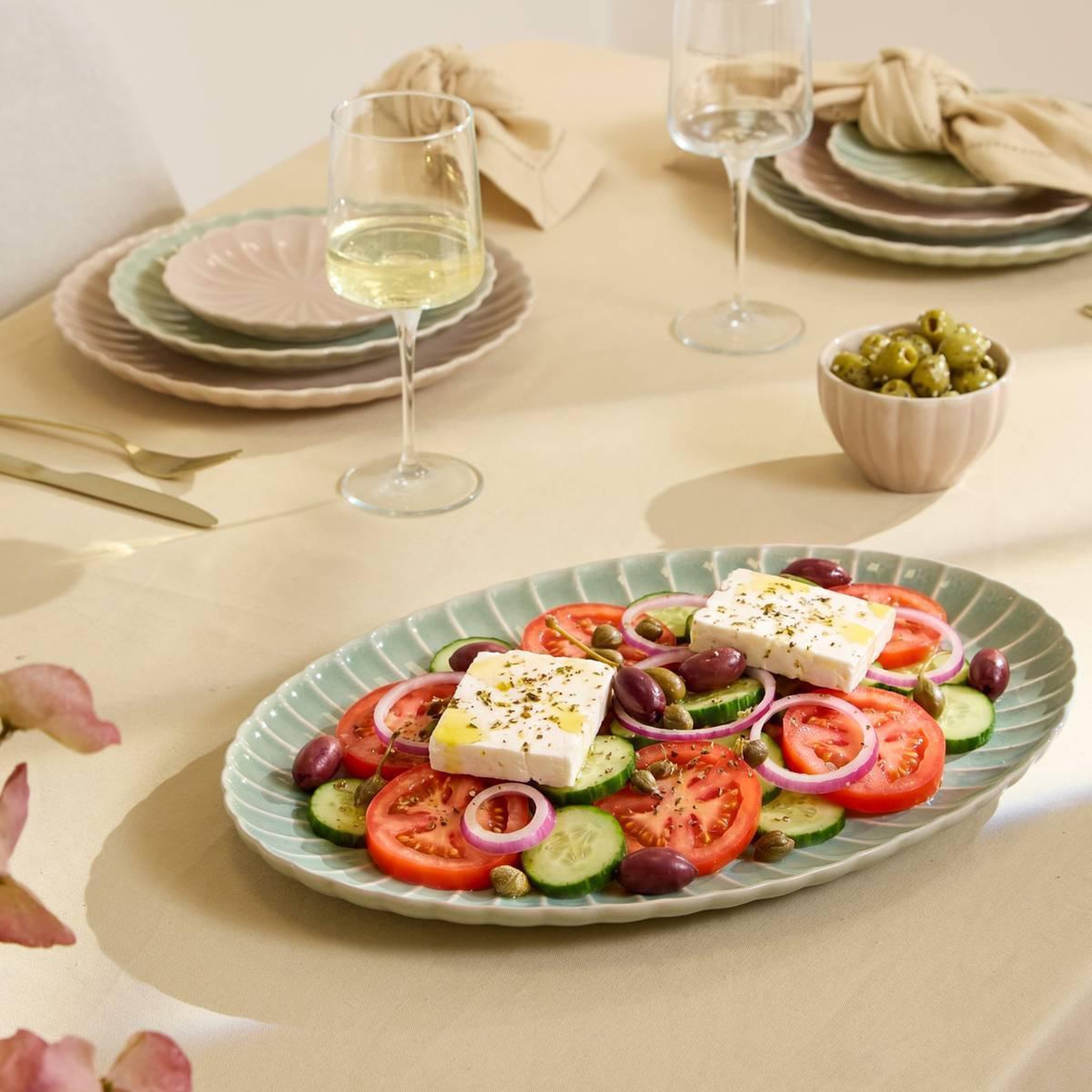 Voir la diapositive 2 : SECRET DE GOURMET Plat de présentation en grès  romy  41cm vert