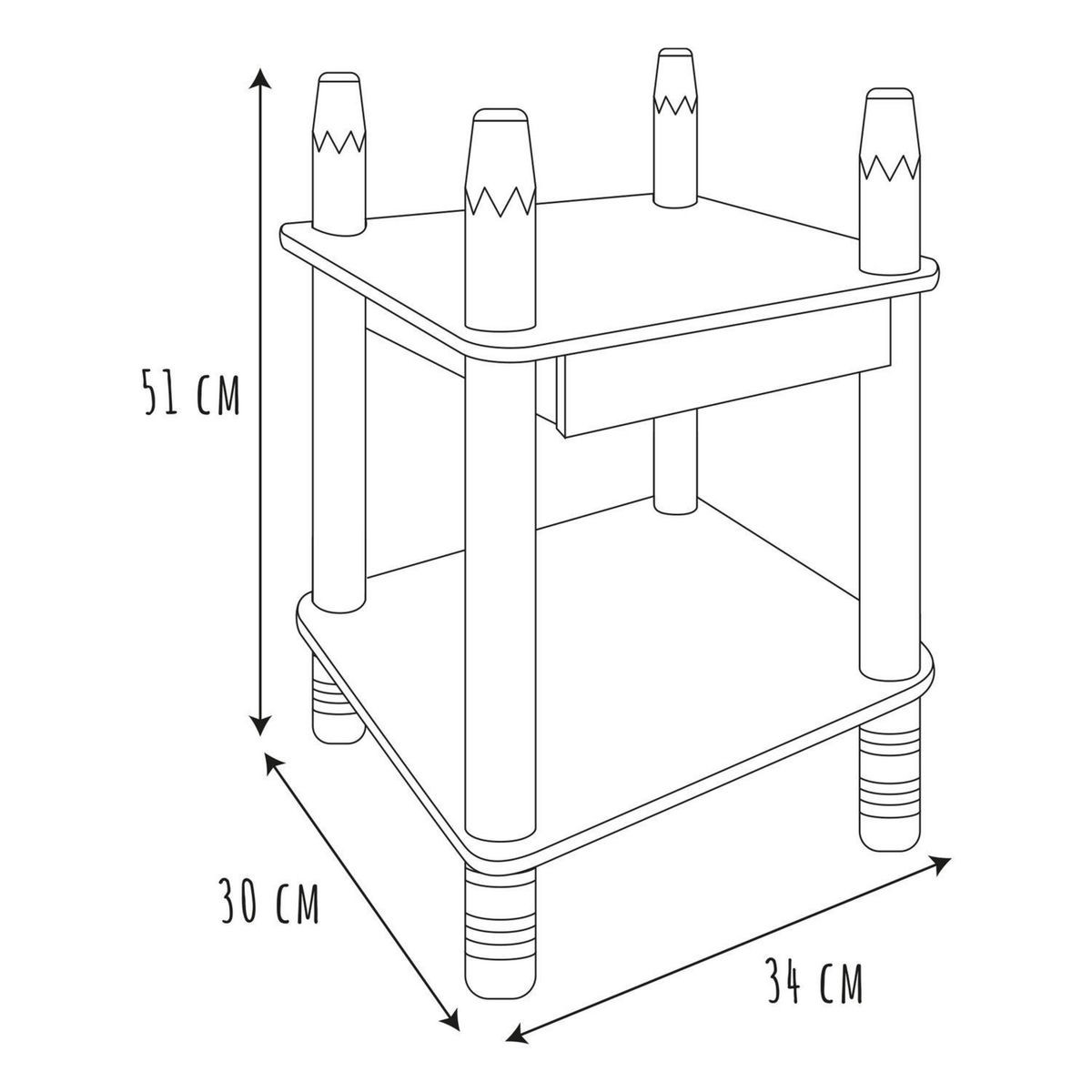 TOILINUX Table de chevet Crayon avec tiroir pour chambre d'enfant - Blanc et Marron