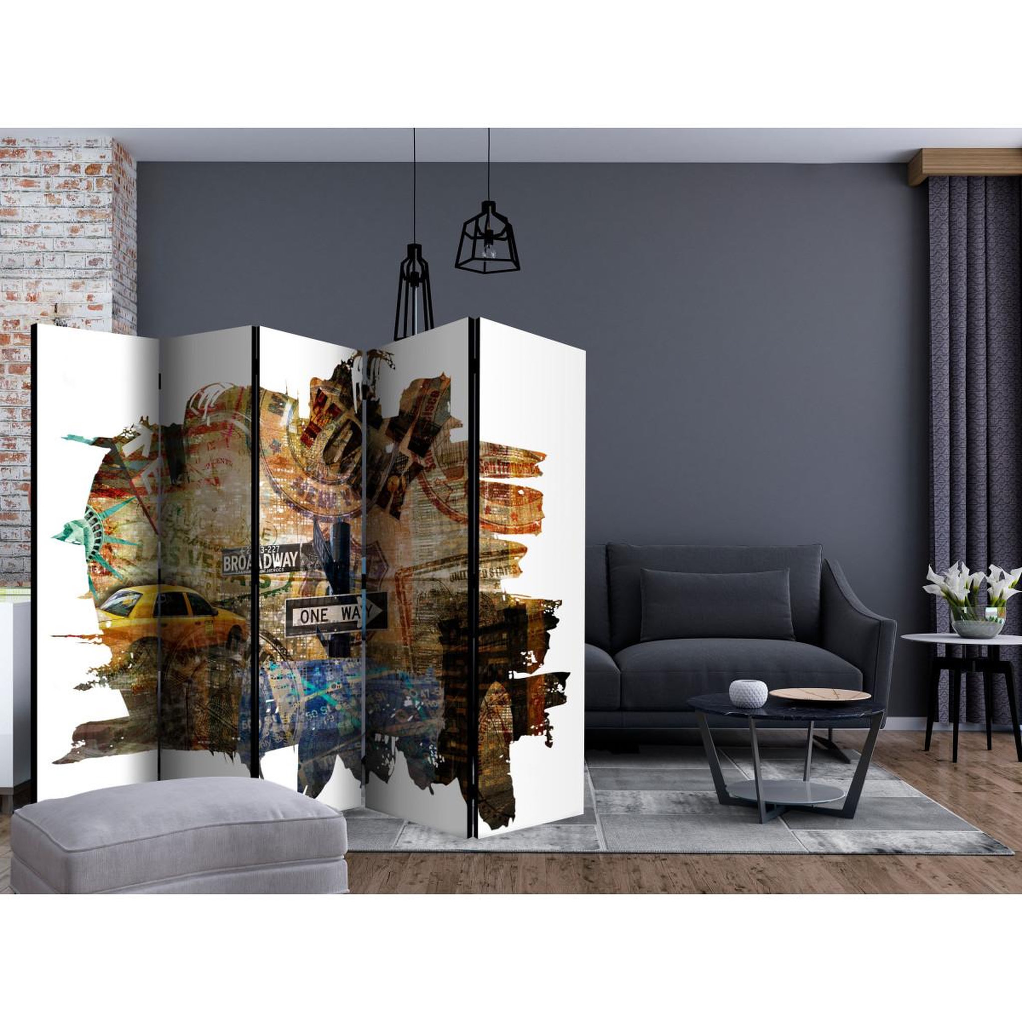 Voir la diapositive 2 : Paris Prix Paravent 5 volets  new york collage  172x225cm