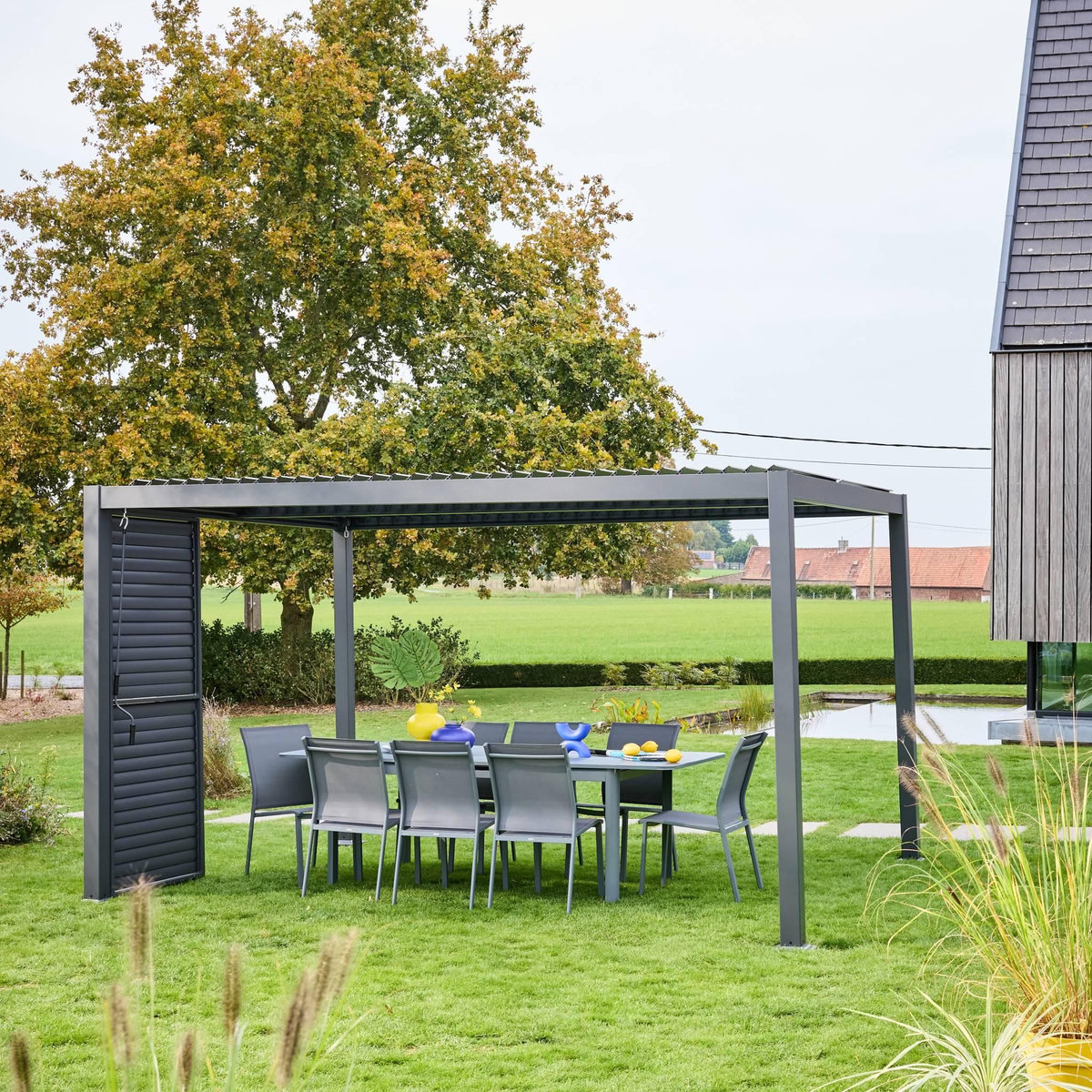 SWEEEK Persienne à lames orientables 100cm pour pergola bioclimatique aluminium anthracite Palace