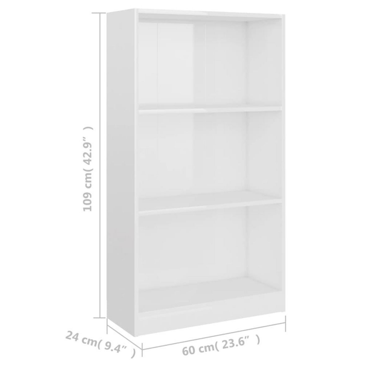 VIDAXL Bibliotheque 3 niveaux Blanc brillant 60x24x109 cm Bois