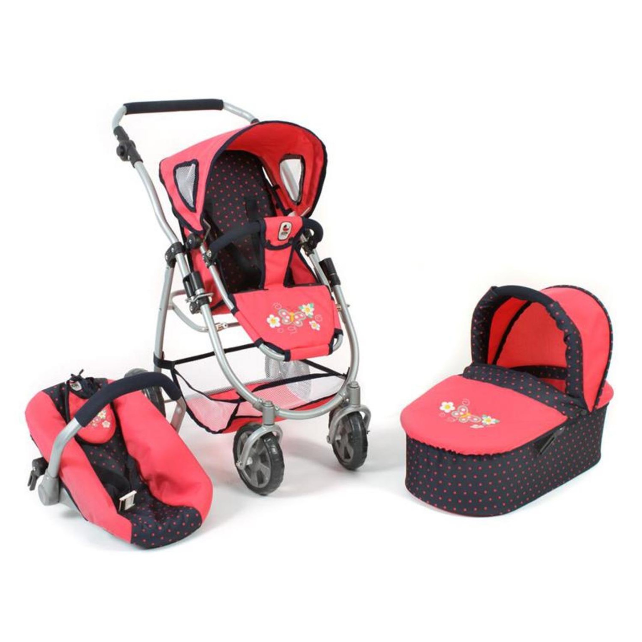 BAYER CHIC 2000 La poussette pour poupées, combinée 3 en 1 EMOTION ALL IN - Corail à pois