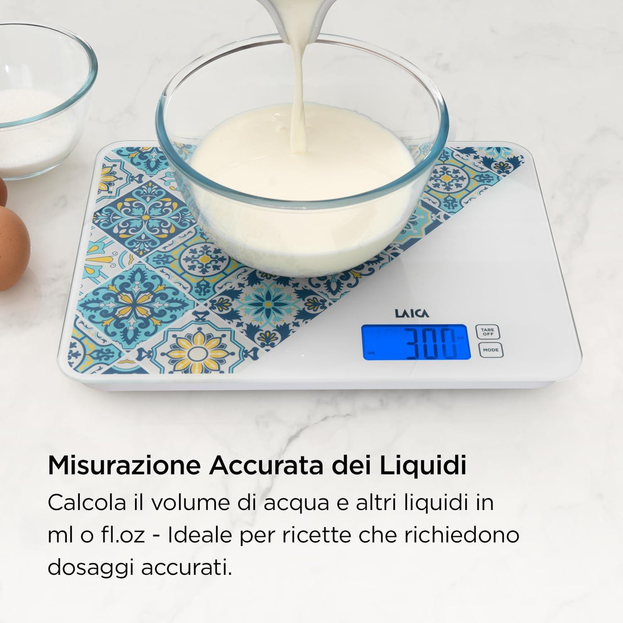 Voir la diapositive 3 : LAICA Laica Balance de Cuisine Digitale KS5021 - 20Kg/5G - Écran LCD - Fonction Tare Et Bloccapeso - Calcule Volume Eau - Verre Trempé - Bleu