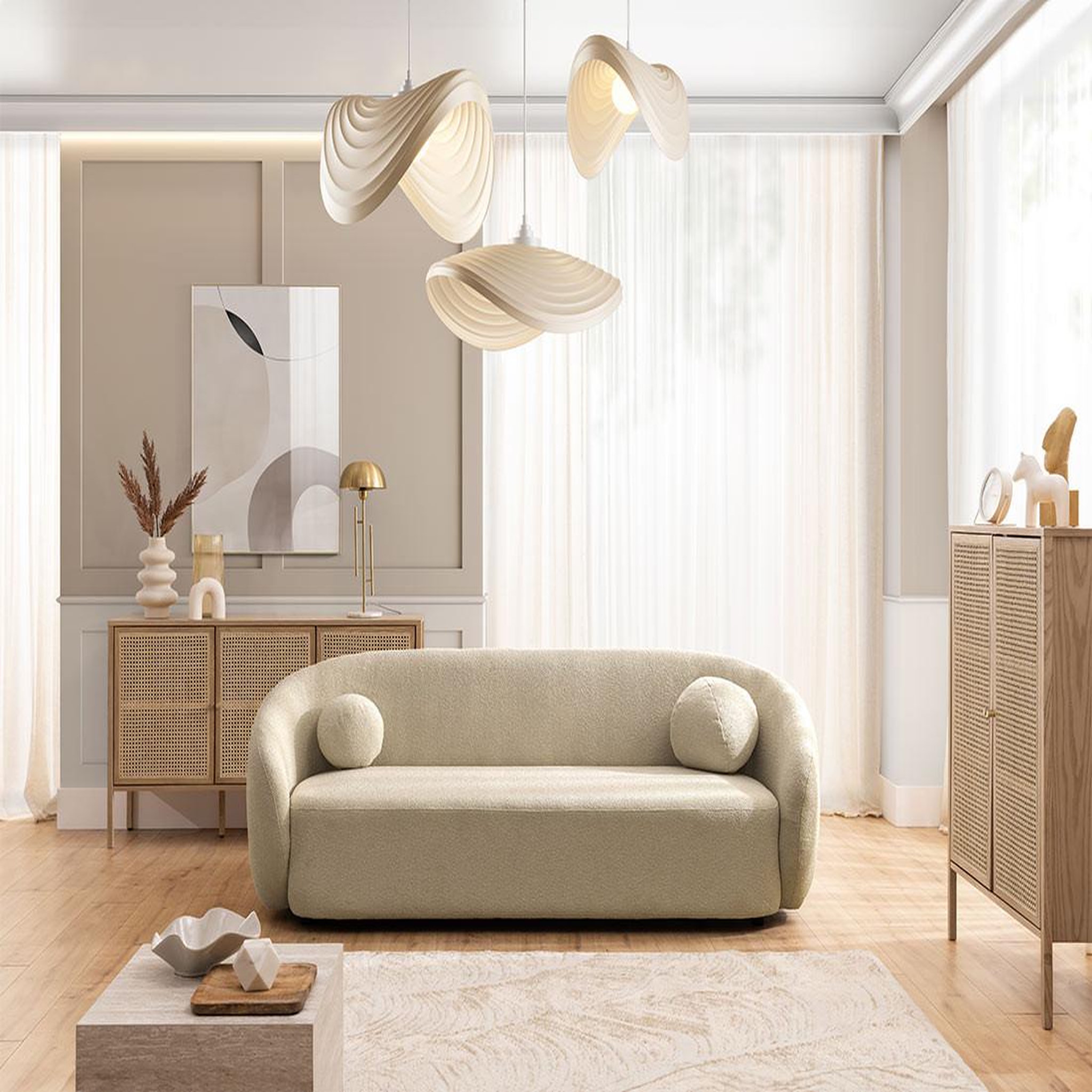 Voir la diapositive 2 : BEST MOBILIER Flore - canapé droit 3 places en tissu bouclette