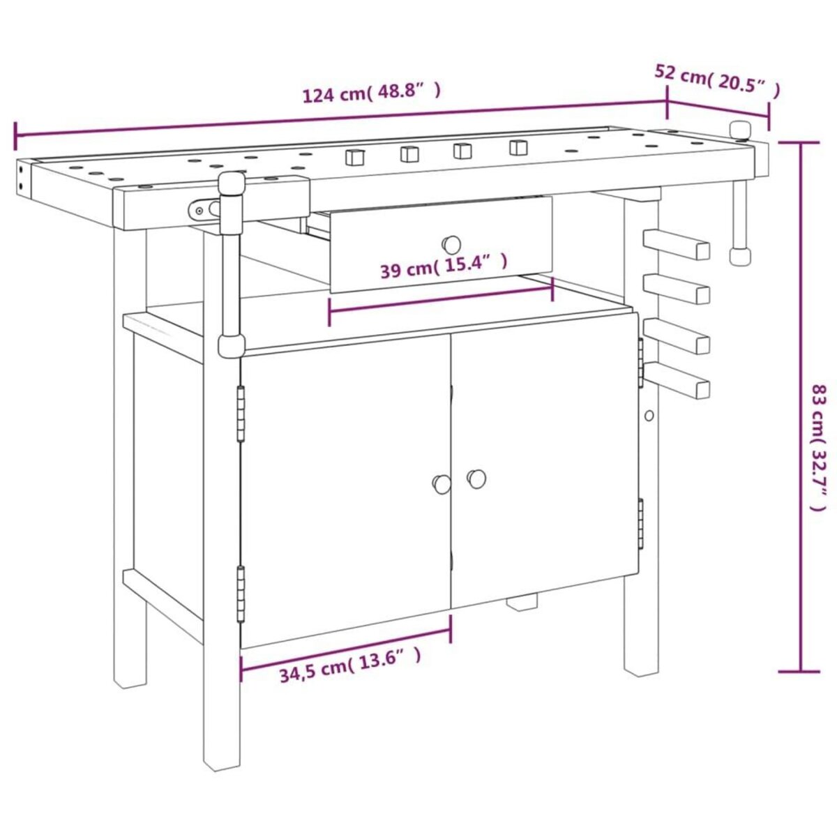 VIDAXL Etabli avec tiroir et etaux 124x52x83 cm Bois massif d'acacia