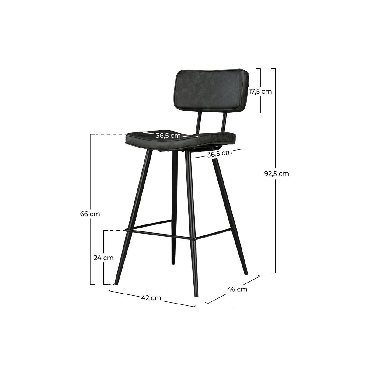 Rendez vous déco Lot de 2 chaises de bar mi-hauteur 66 cm cuir synthétique gris / noir - Texas