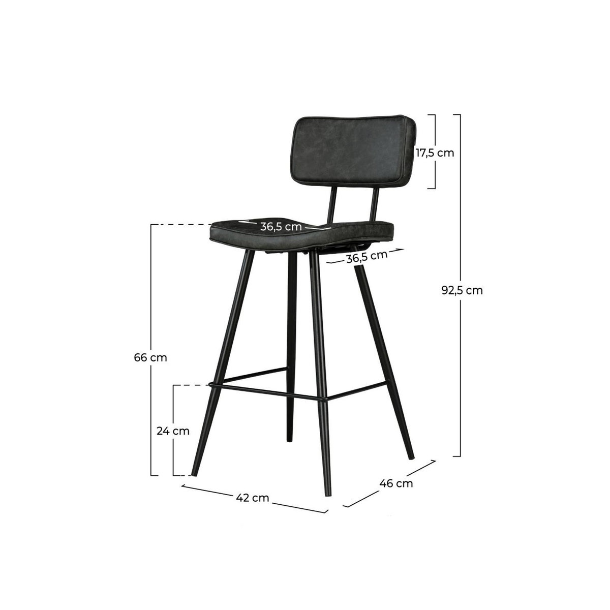 Rendez vous déco Lot de 2 chaises de bar mi-hauteur 66 cm cuir synthétique gris / noir - Texas