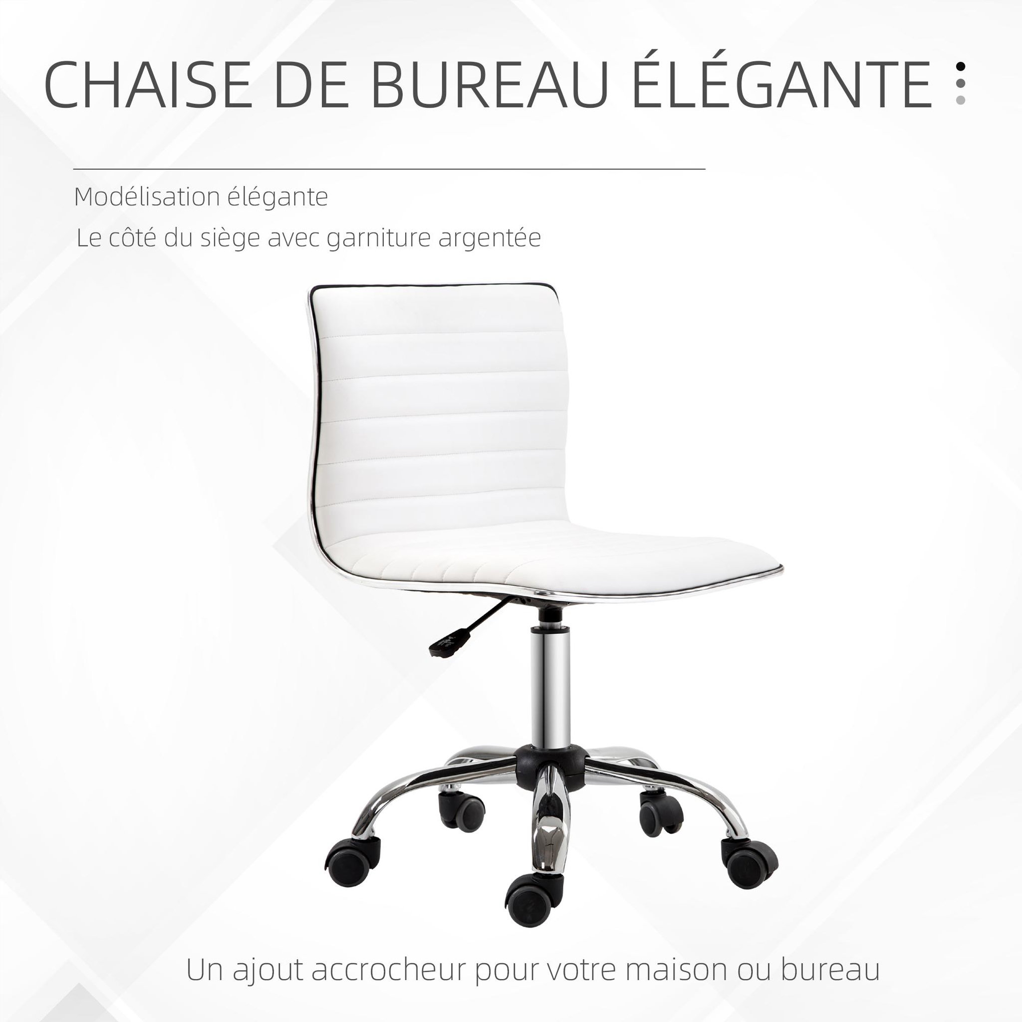 Voir la diapositive 4 : HOMCOM Chaise de bureau design style Chesterfield acier chromé revêtement synthétique blanc