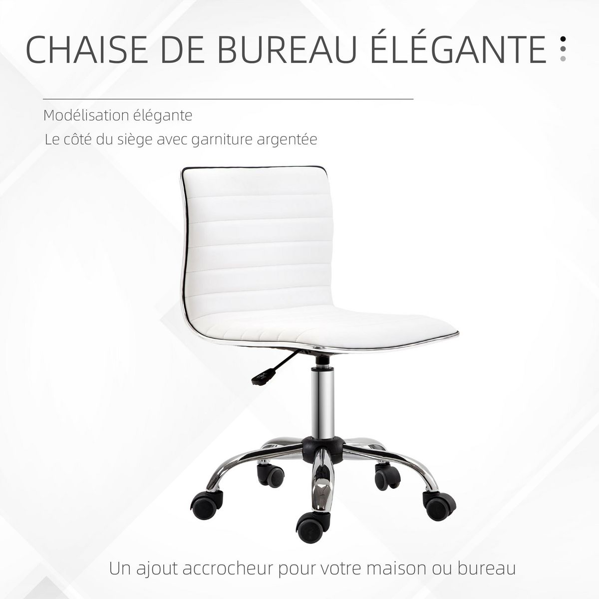 HOMCOM Chaise de bureau design style Chesterfield acier chromé revêtement synthétique blanc