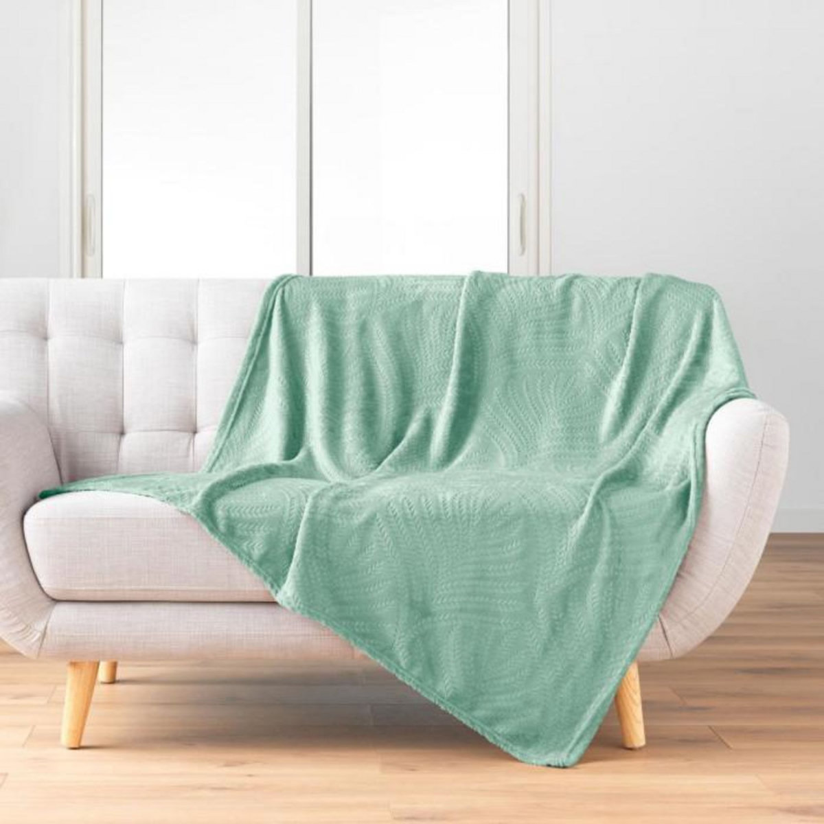 Paris Prix Plaid Uni en Flanelle  Nelia  125x150cm Sauge