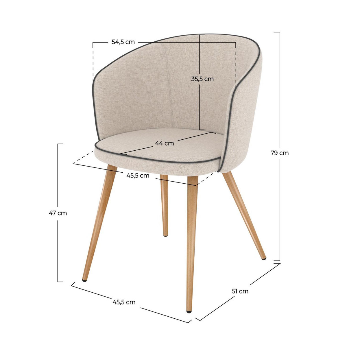 Rendez vous déco Lot de 2 chaises en tissu gris clair et pieds en métal - Chiara