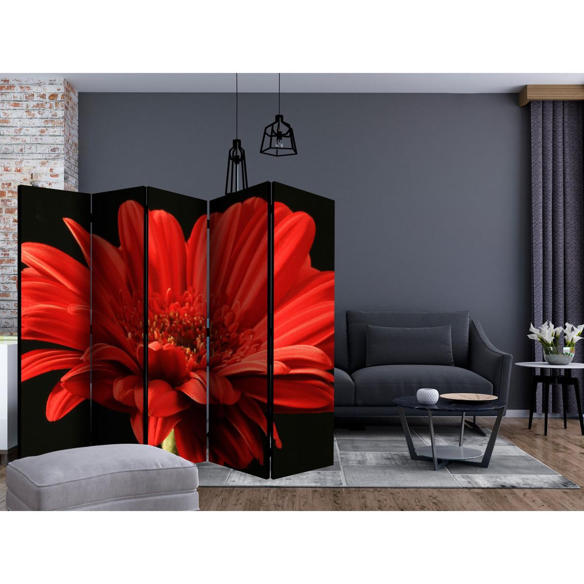 Voir la diapositive 2 : Paris Prix Paravent 5 volets  red gerbera flower  172x225cm
