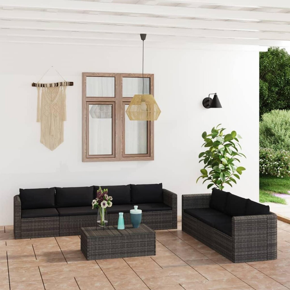 VIDAXL Salon de jardin 8 pcs avec coussins resine tressee gris
