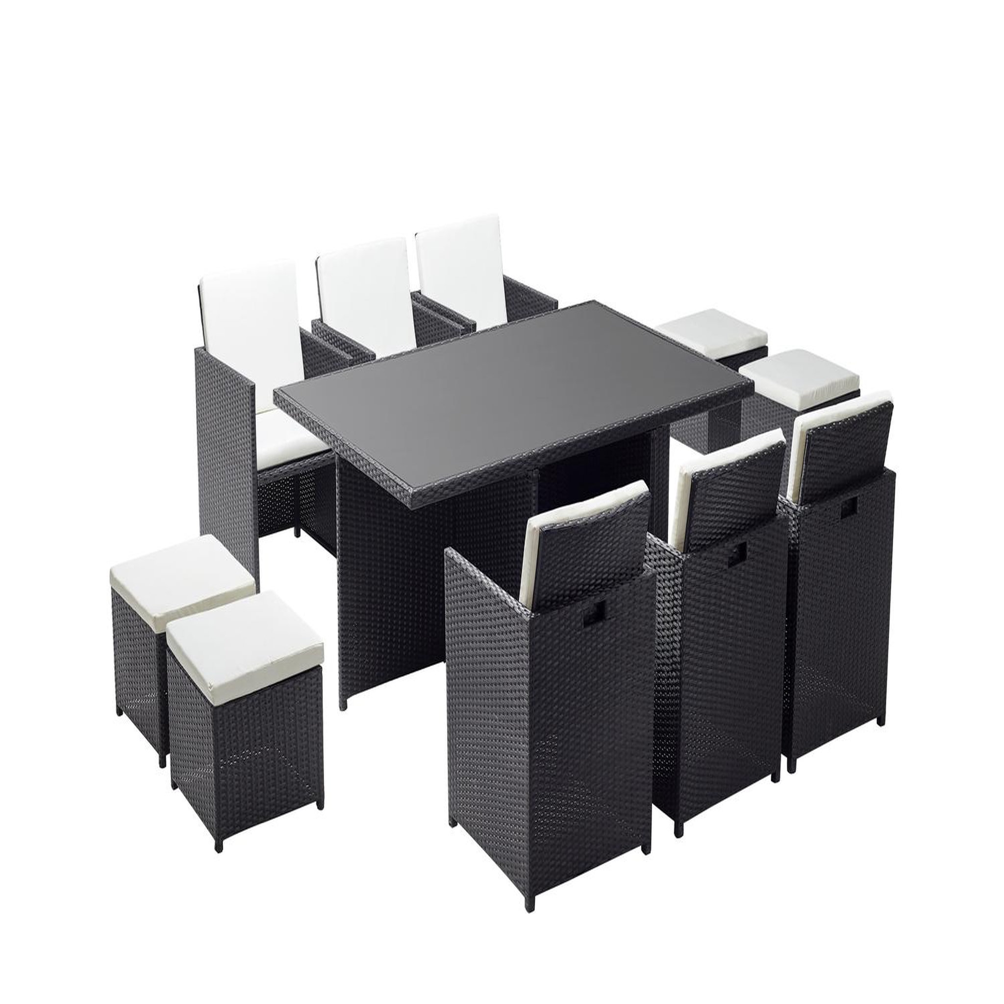 CONCEPT USINE Table et chaises 10 places encastrables résine noir-blanc MONACO