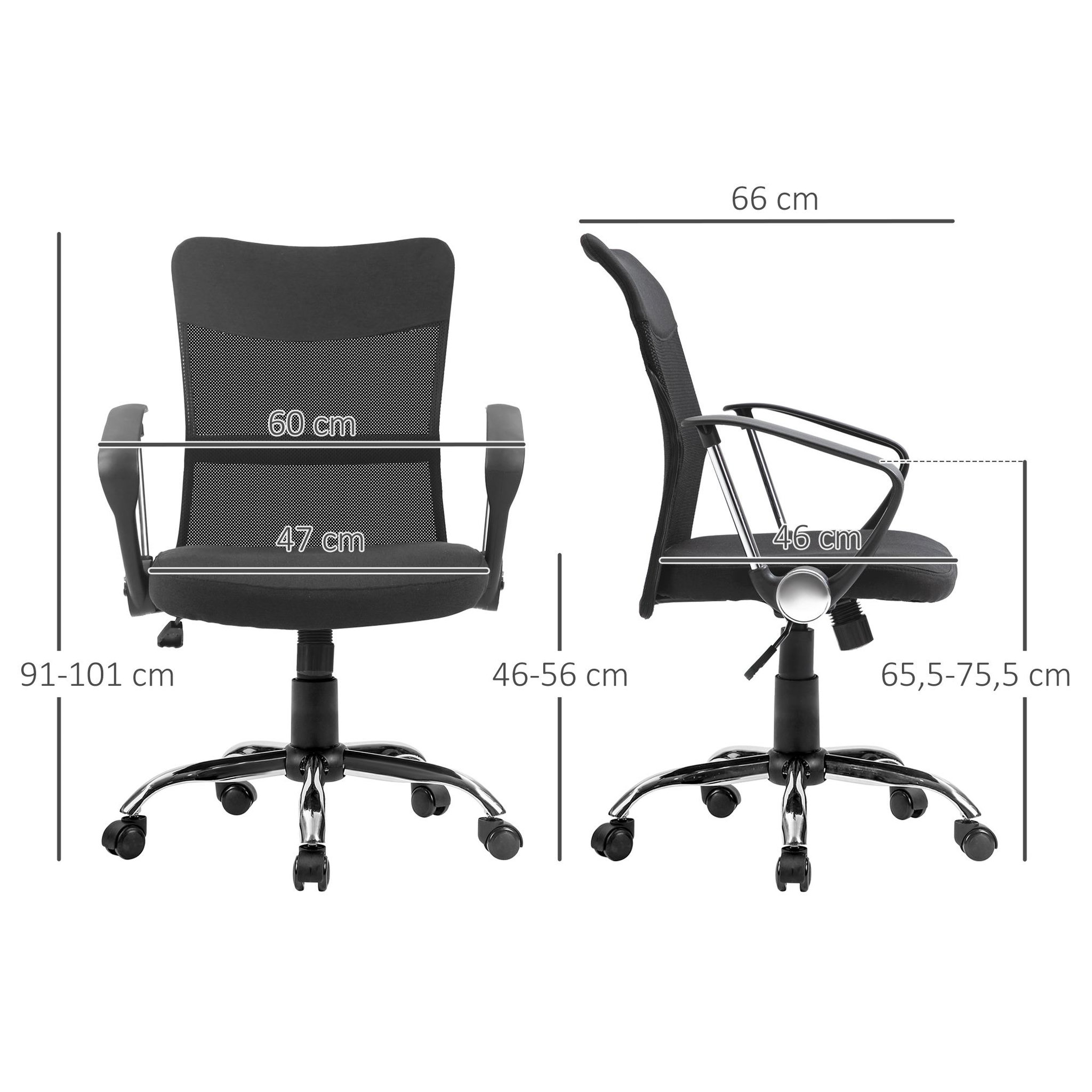 Voir la diapositive 3 : VINSETTO Fauteuil de bureau chaise de bureau réglable pivotant 360° fonction à bascule lin maille résille respirante noir