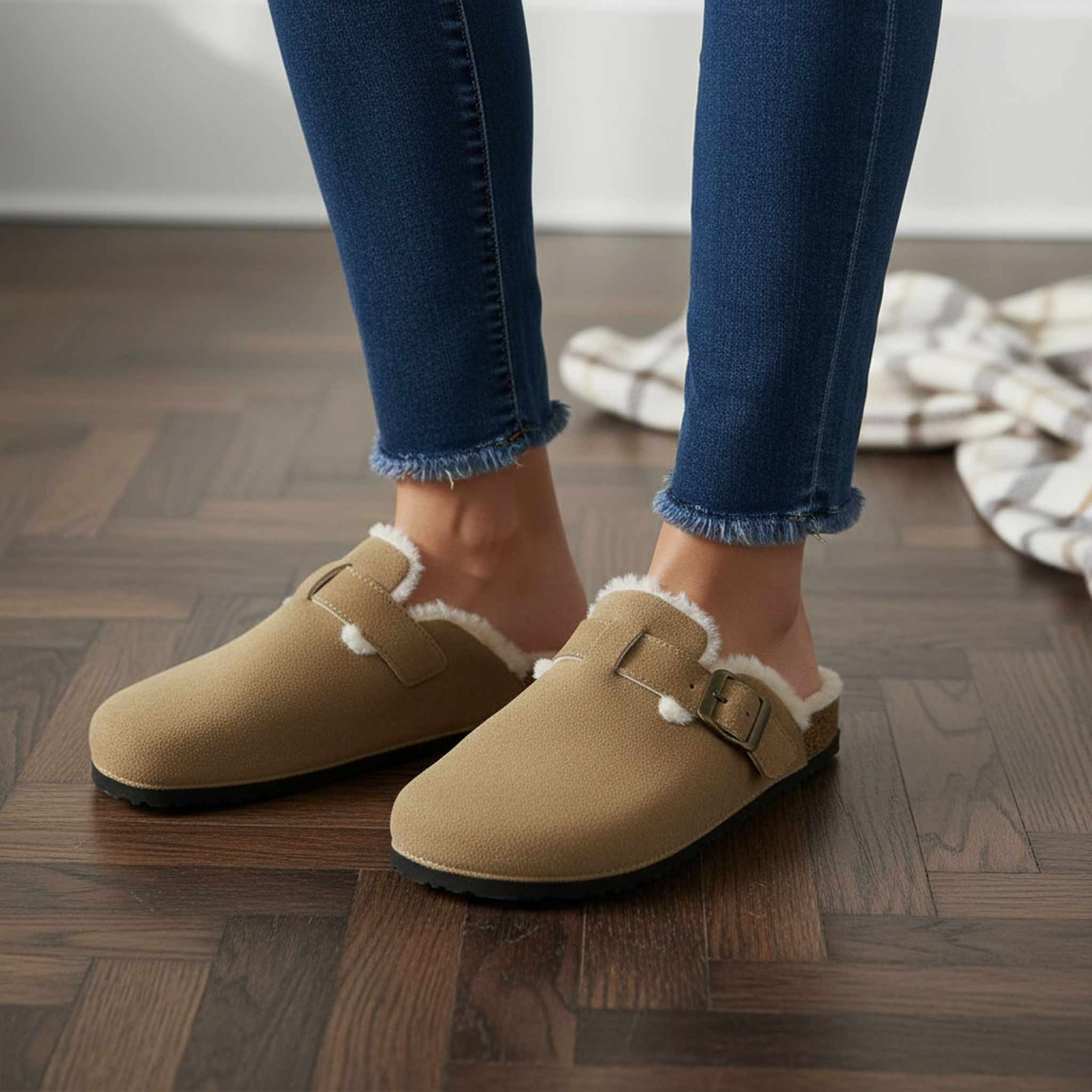 Voir la diapositive 2 : OZABI Ozabi sabots mules femme fourrées suédine boucle ajustable