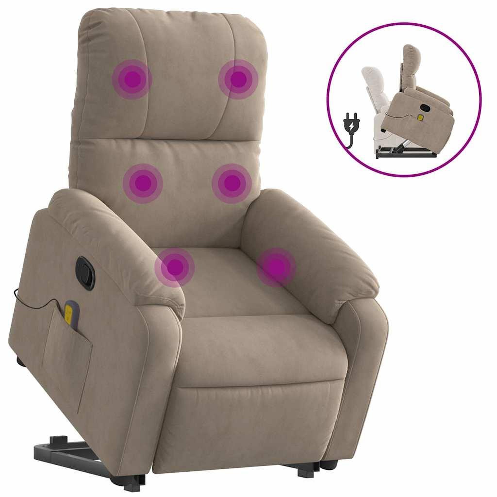 Voir la diapositive 2 : VIDAXL Fauteuil inclinable de massage taupe tissu microfibre