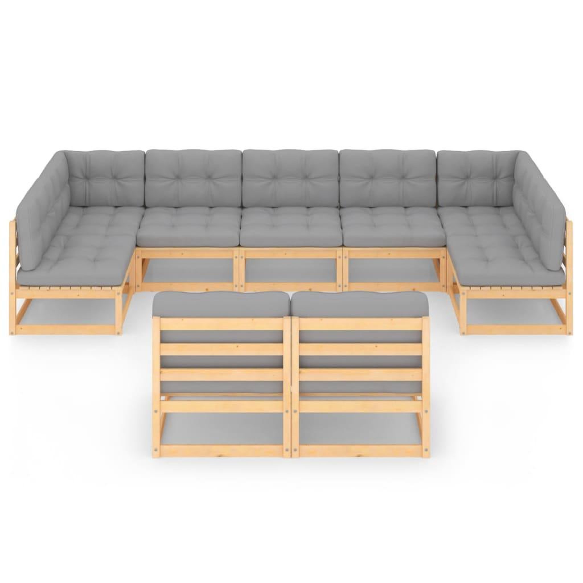 Voir la diapositive 3 : VIDAXL Salon de jardin 9 pcs avec coussins Bois de pin massif