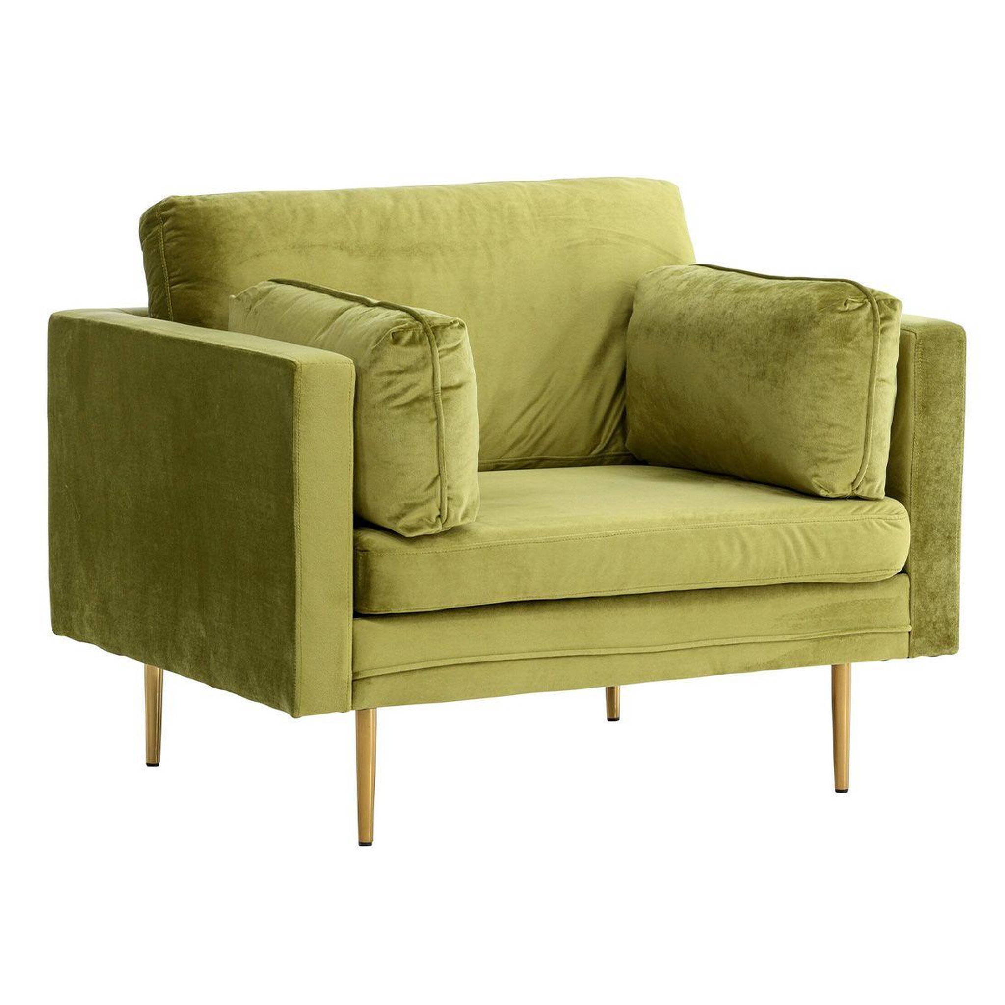 Voir la diapositive 2 : Paris Prix Fauteuil design en velours  boom  110cm vert & or