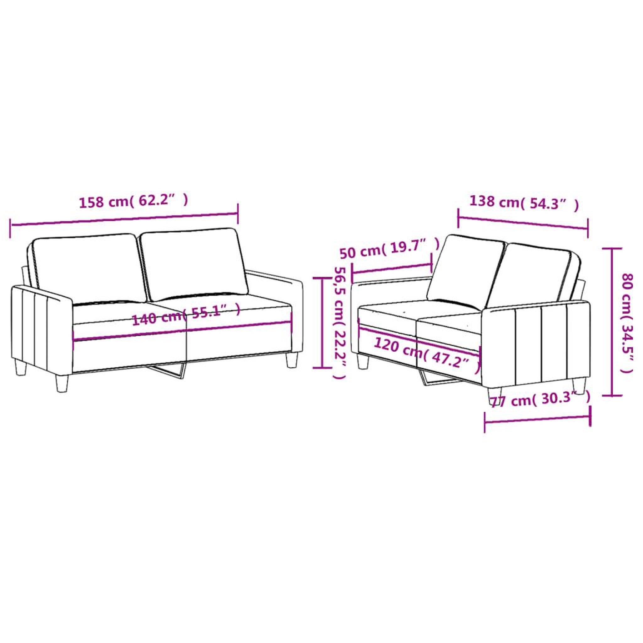 Voir la diapositive 6 : VIDAXL Ensemble de canapes 2 pcs avec coussins Taupe Tissu