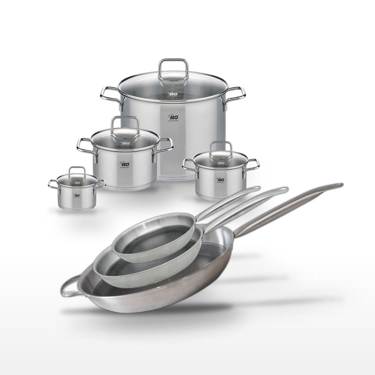 ELO Lot de 3 Poêles Elo Relief Solution 24/28/32 cm et 4 Faitouts Elo Citrin