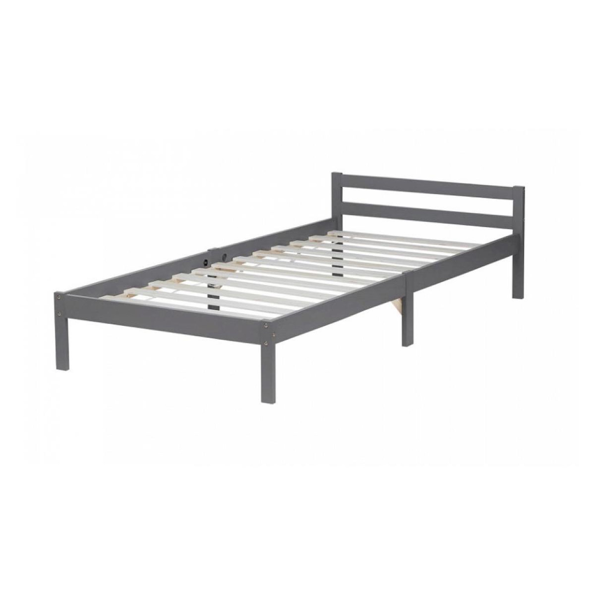 HomeStyle4U Lit simple en bois 90x200 gris