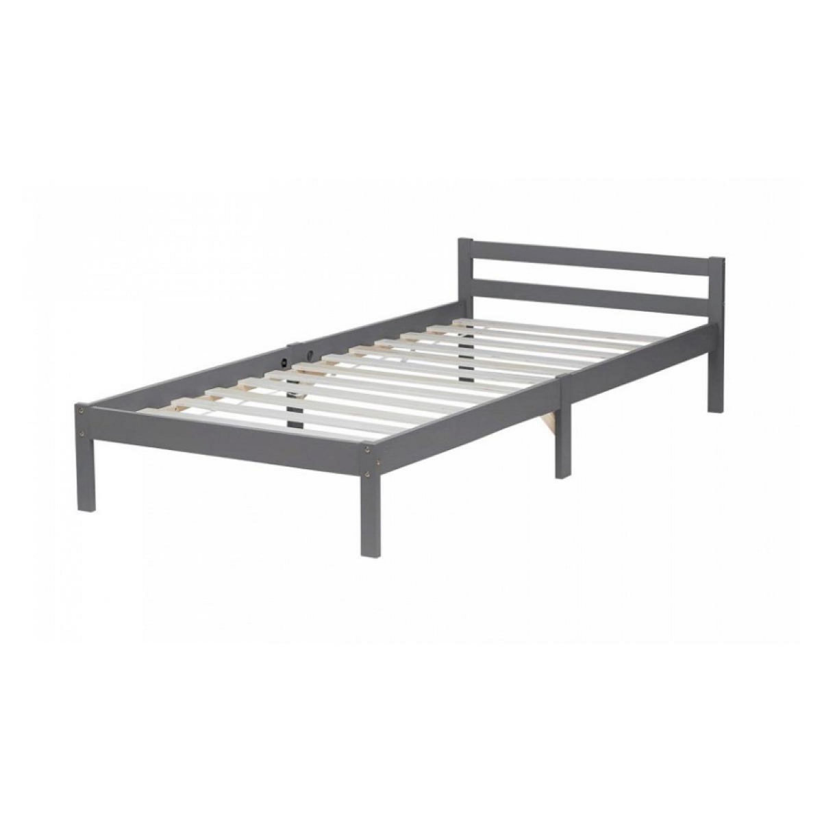 HomeStyle4U Lit simple en bois 90x200 gris