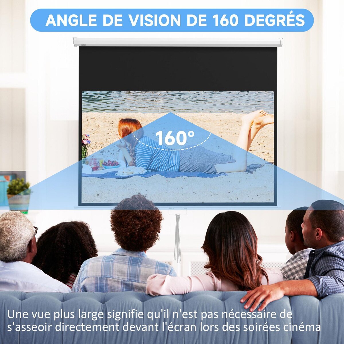 HOMCOM Écran de projection home-cinéma format 16:9 80 pouces 4K HD dim. 187L x 150H cm blanc