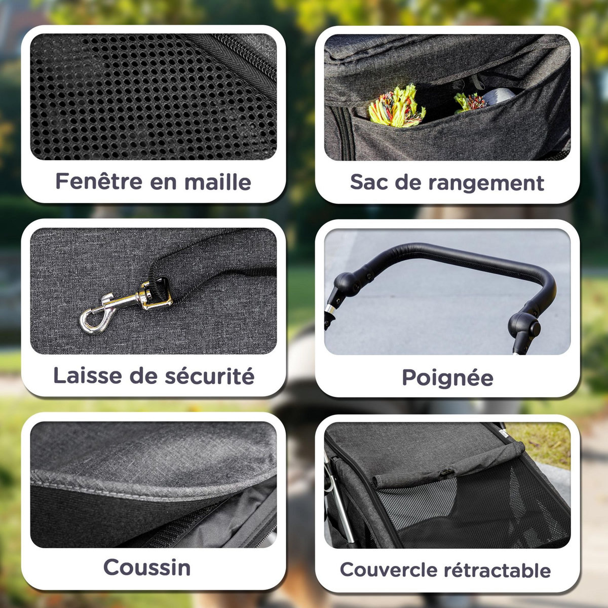 PAWHUT Poussette buggy chien 4 roues pliable - nombreux équipements - alu oxford gris