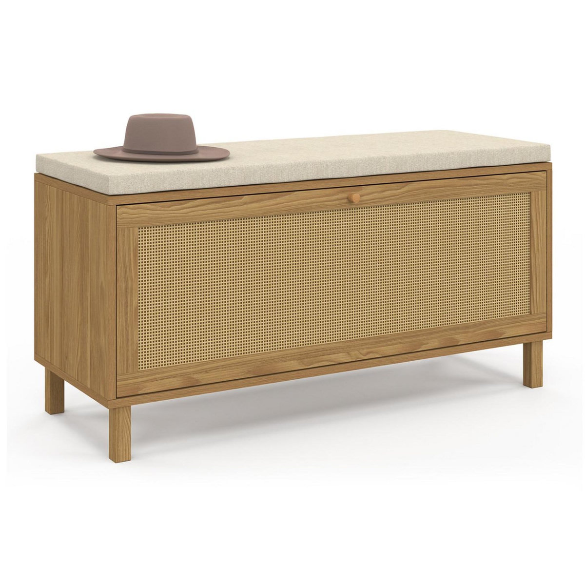 ID MARKET Banc d'entrée chaussures vintage HANAE effet naturel cannage