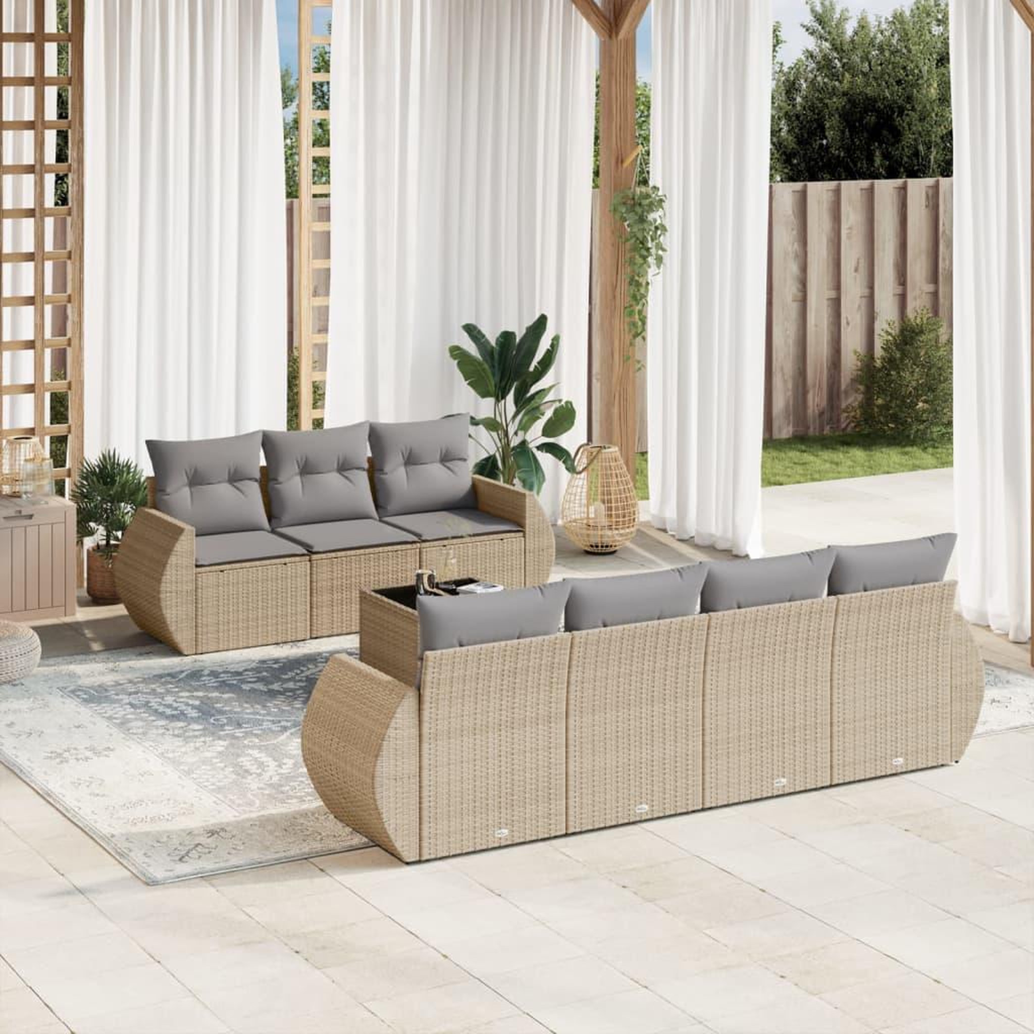 VIDAXL Salon de jardin avec coussins 8 pcs beige resine tressee