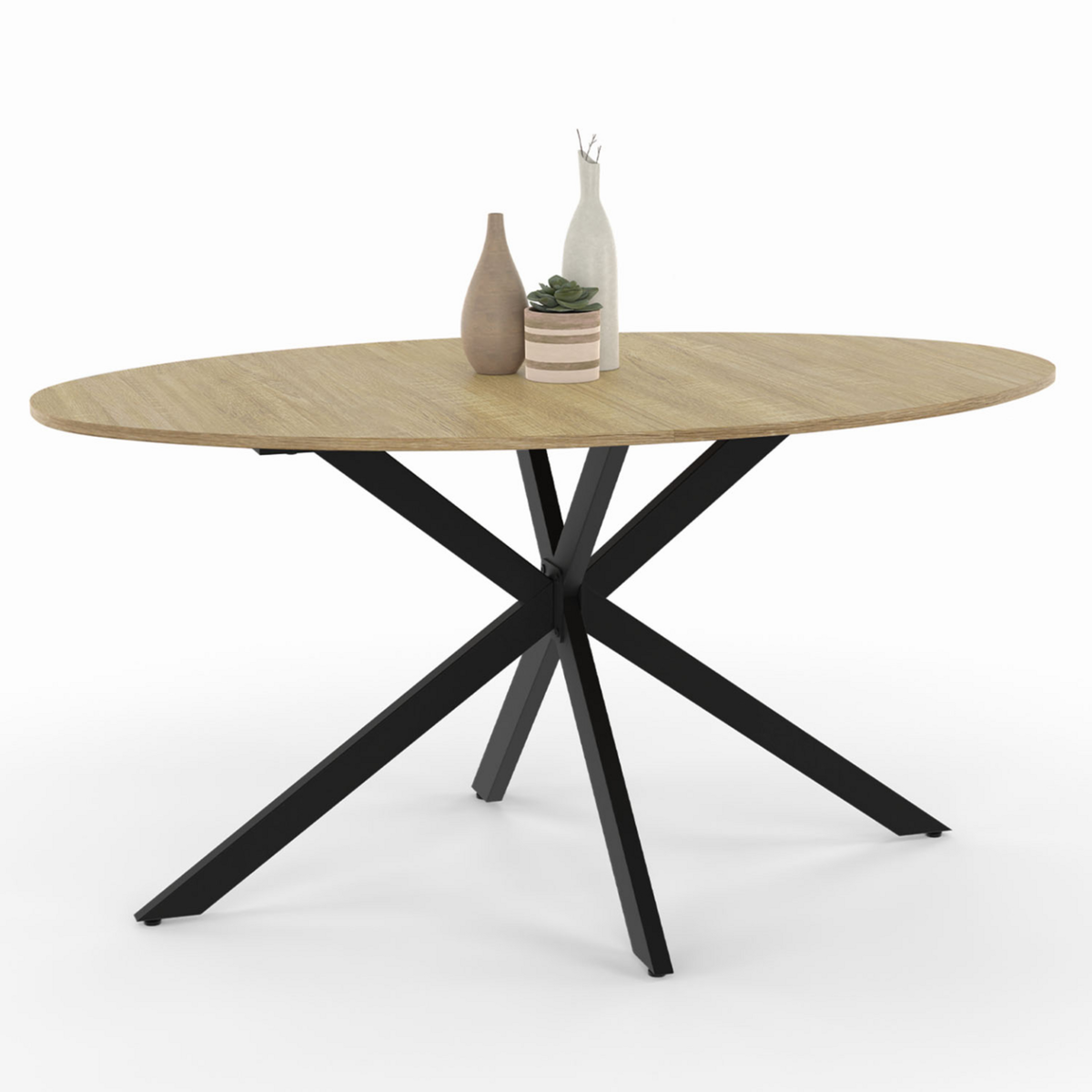 ID MARKET Table à manger ovale ALIX 8 personnes pied araignée bois et noir 150 cm