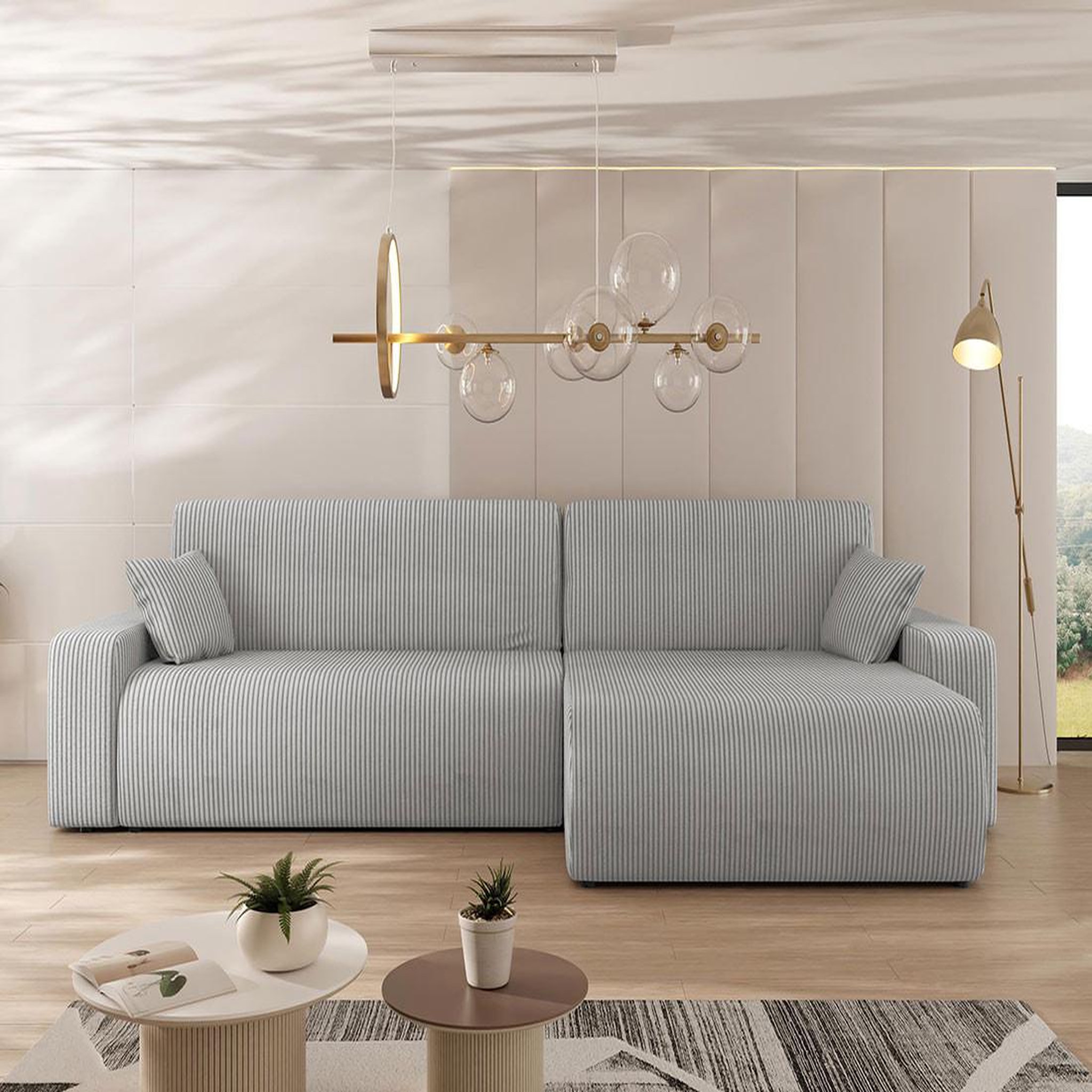 Voir la diapositive 4 : BEST MOBILIER Artemisa - canapé d'angle réversible 5 places convertible avec coffre en velours côtelé