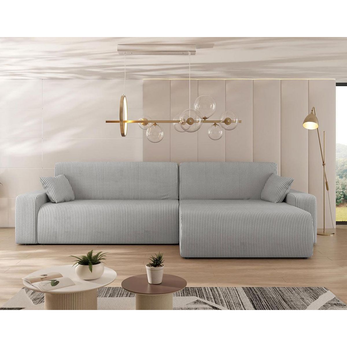 BEST MOBILIER Artemisa - canapé d'angle réversible 5 places convertible avec coffre en velours côtelé