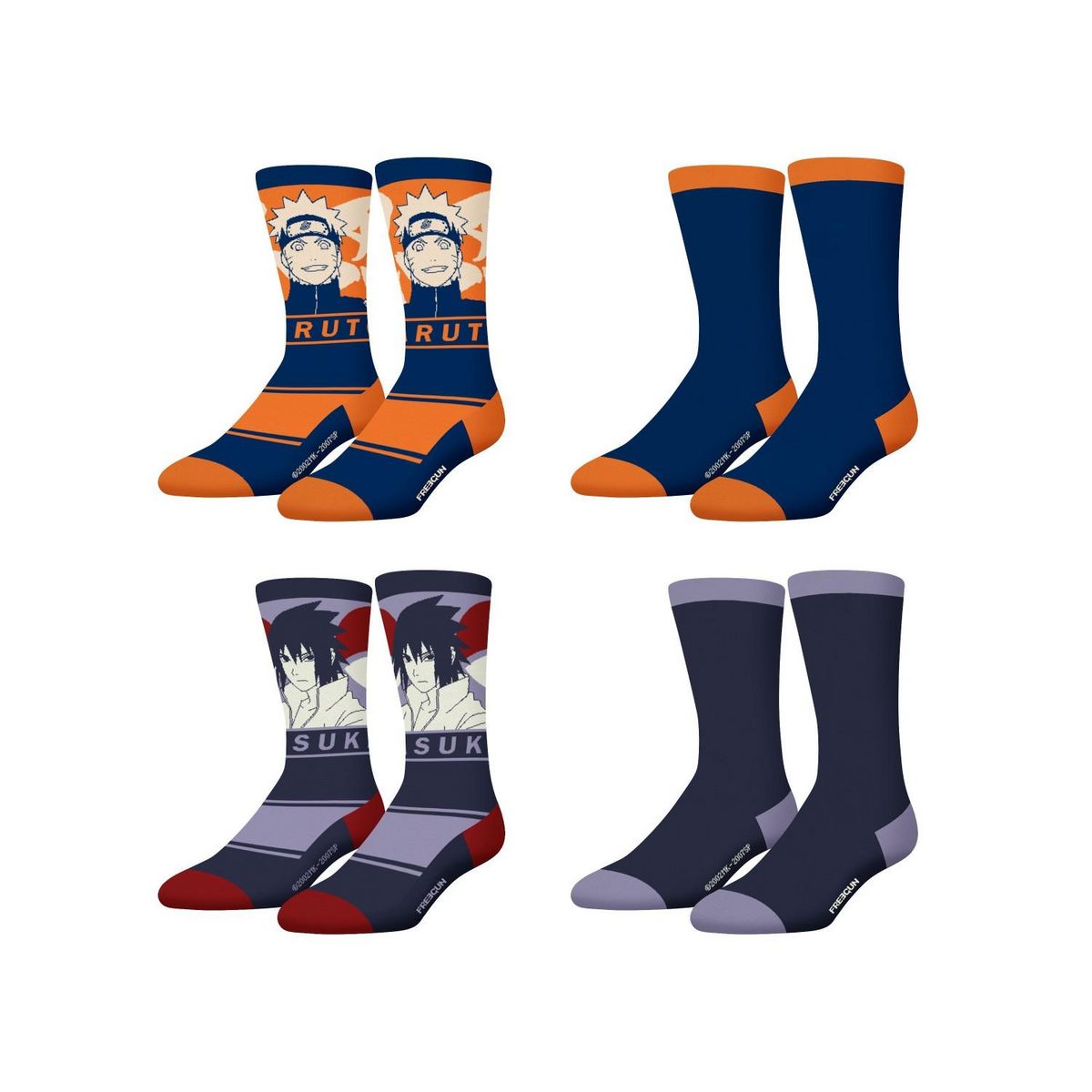 FREEGUN Lot de 4 paires de chaussettes enfant Naruto Shippuden