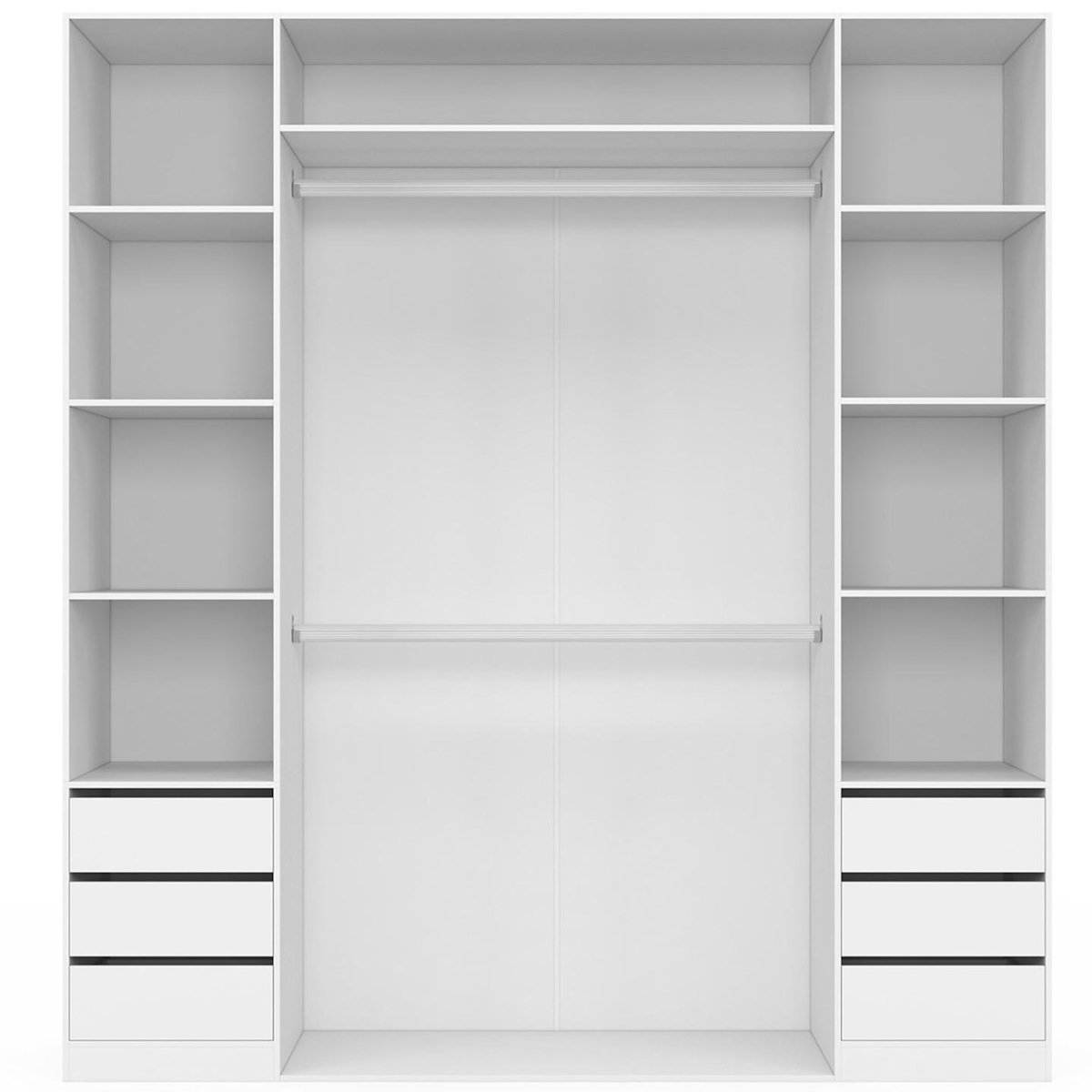 ID MARKET Dressing double TAYLA 185 x 55 x 200 cm avec étagères + double penderie + tiroirs blanc