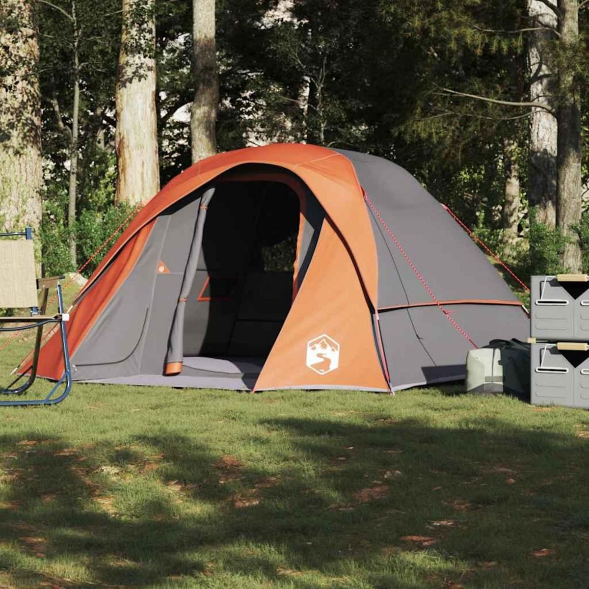 VIDAXL Tente de camping de cabine 4 personnes gris orange impermeable