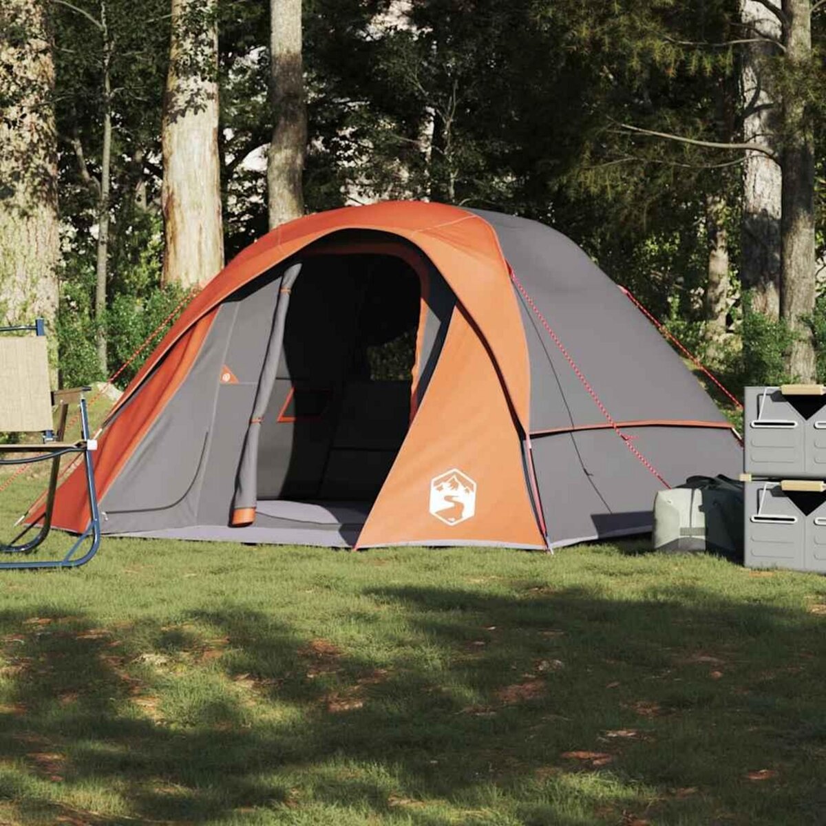 VIDAXL Tente de camping de cabine 4 personnes gris orange impermeable
