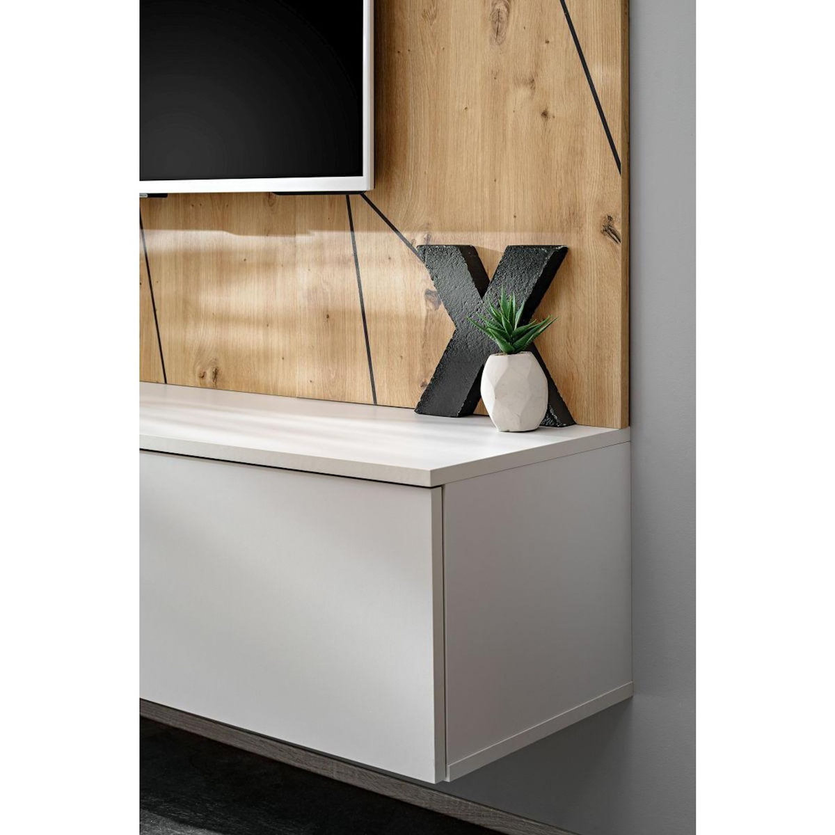 Paris Prix Ensemble Meuble TV Rayure  Xari  160cm Naturel & Gris Perle