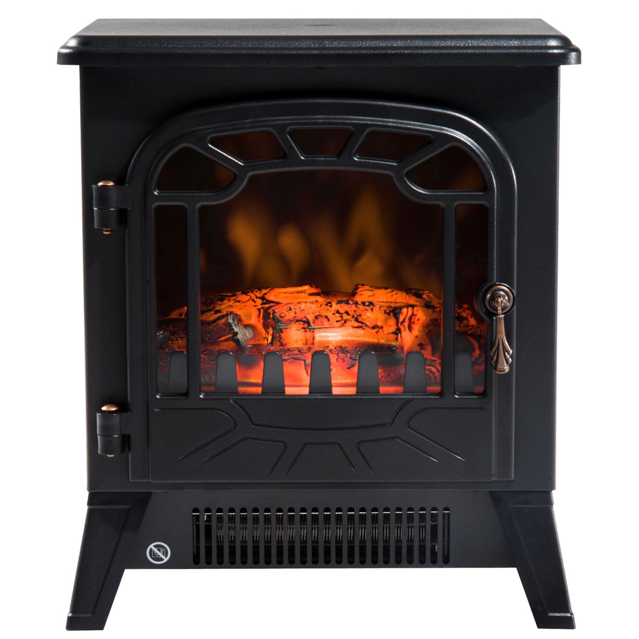 Voir la diapositive 2 : HOMCOM Cheminée électrique radiateur imitation flamme avec luminosité et réglable 900 W / 1800 W porte métal verre trempé noir