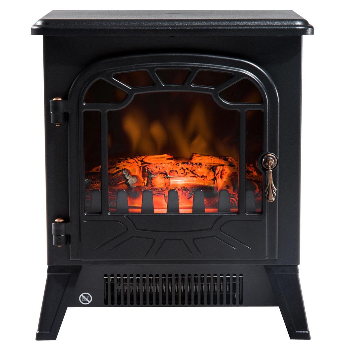 HOMCOM Cheminée électrique radiateur imitation flamme avec luminosité et réglable 900 W / 1800 W porte métal verre trempé noir