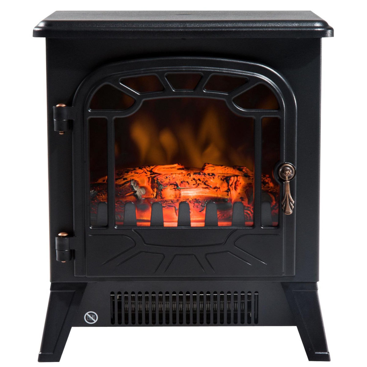 HOMCOM Cheminée électrique radiateur imitation flamme avec luminosité et réglable 900 W / 1800 W porte métal verre trempé noir