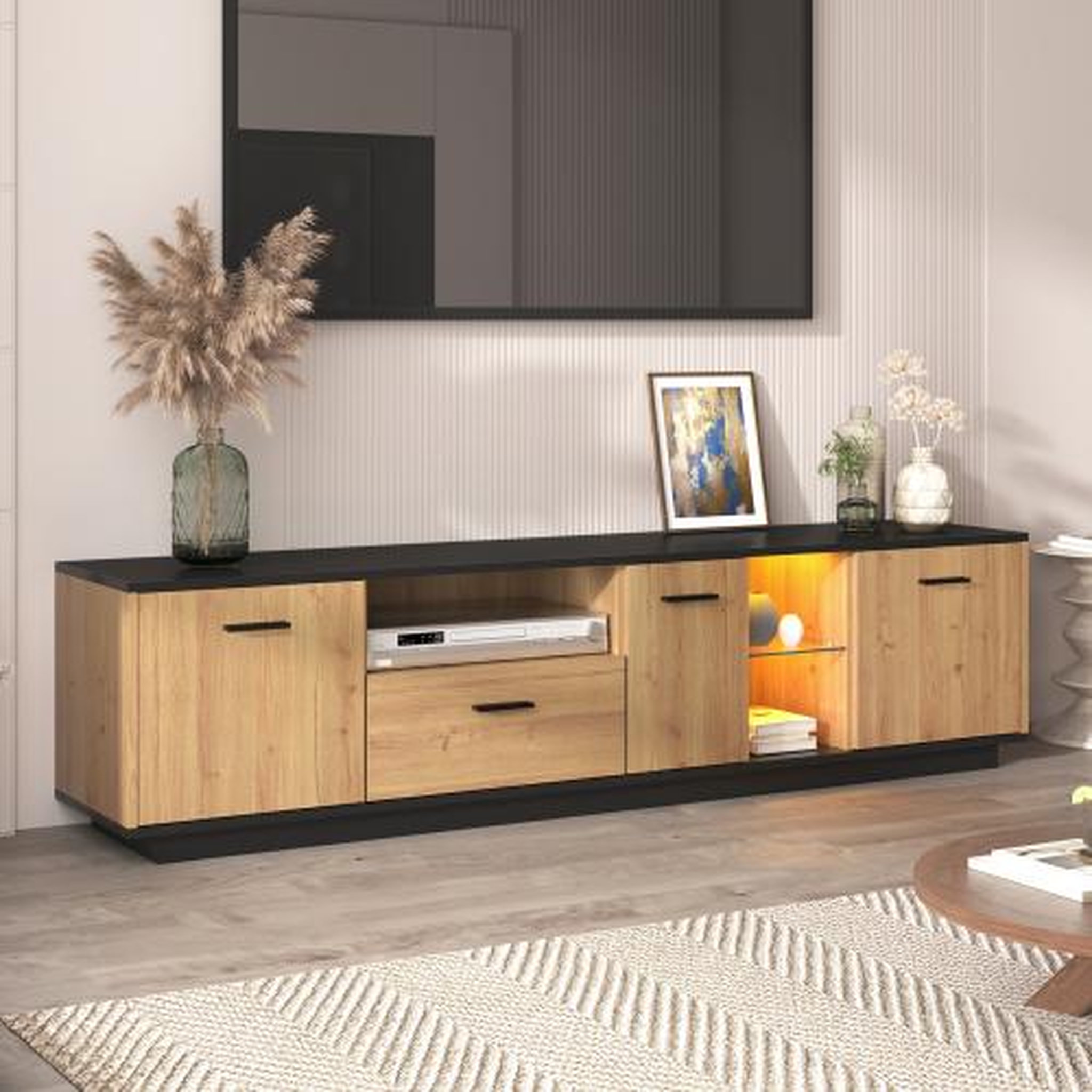 Voir la diapositive 4 : MERAX Meuble tv naturel+noir 180 cm led mdf