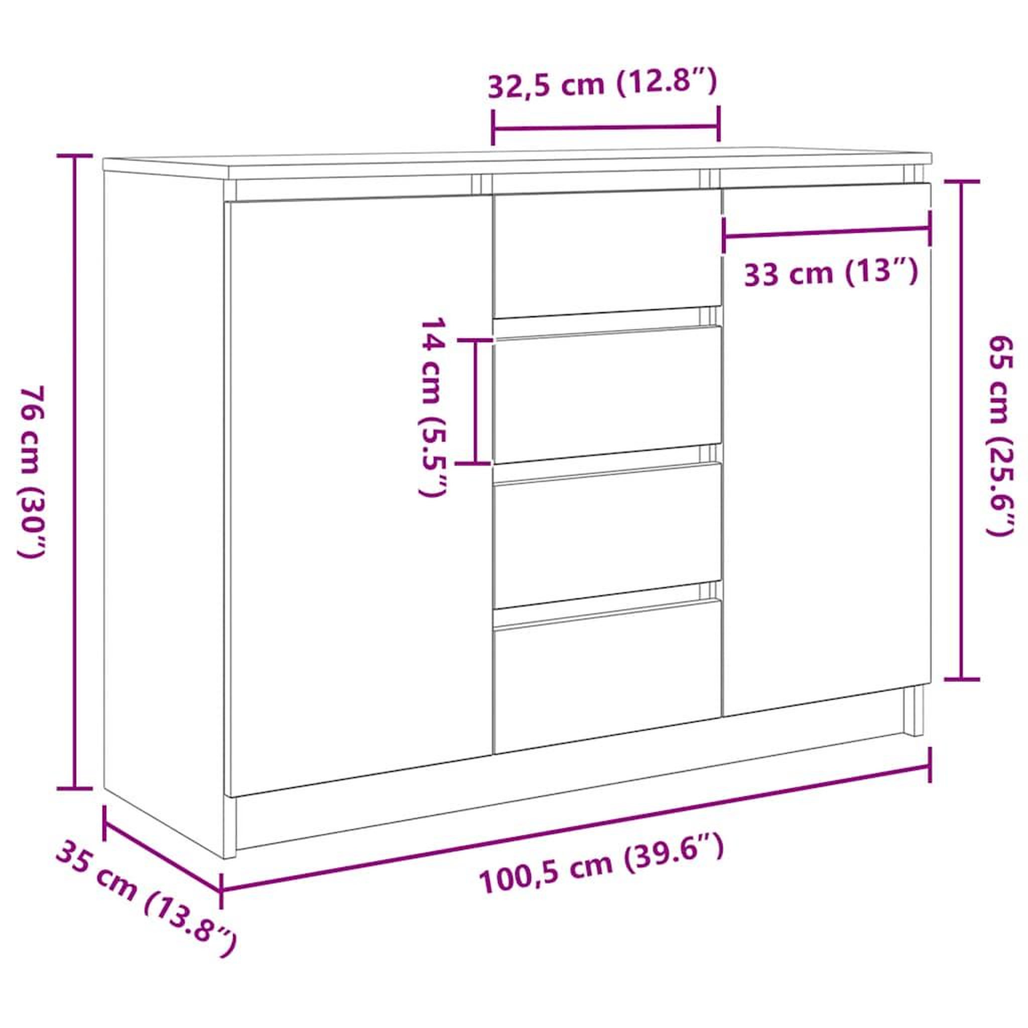 Voir la diapositive 6 : VIDAXL Buffet avec tiroirs gris beton 100,5x35x76 cm bois d'ingenierie