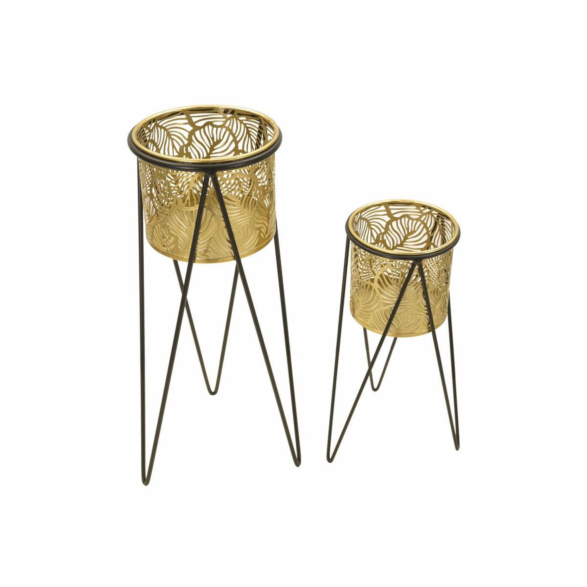 Voir la diapositive 2 : Paris Prix Lot de 2 cache-pots sur pied  drak  46cm or & noir