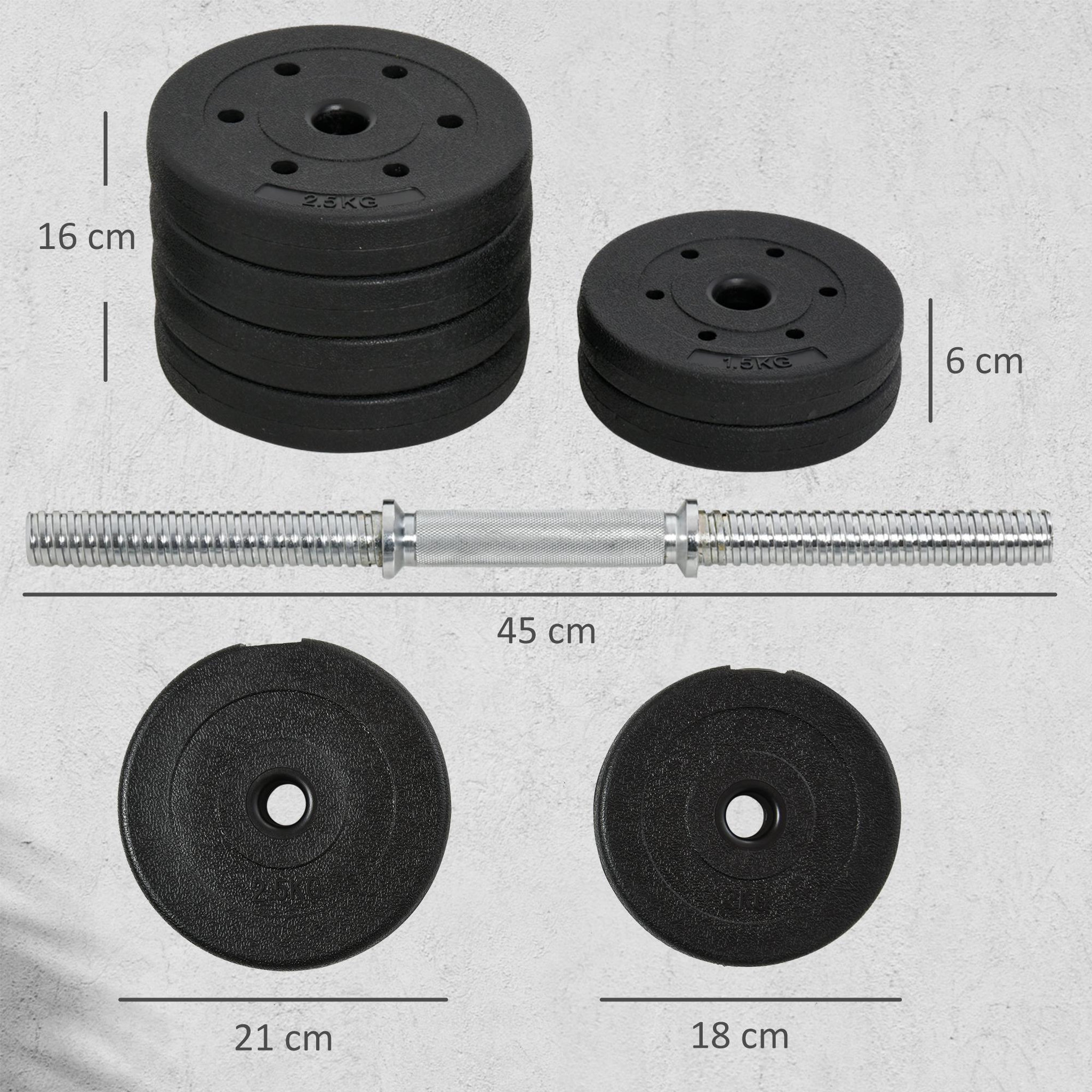 Voir la diapositive 3 : HOMCOM Ensemble d'haltères courtes total 30 kg - barres incluses - entraînement musculaire & haltérophilie - acier pu noir