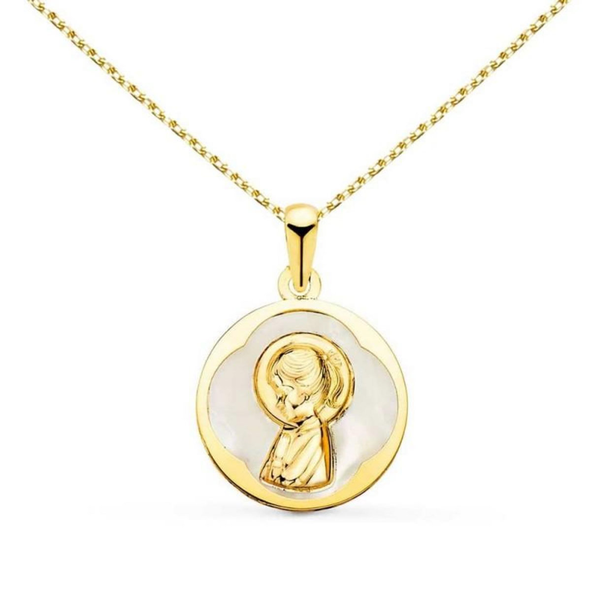 L'ATELIER D'AZUR Collier - Médaille Vierge Or 18 Carats 750/000  Jaune et Nacre - Chaîne Dorée